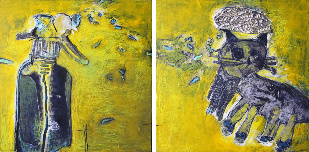  Pin the tail, or kill the cat (diptych), by Rabeya Jalil. Image courtesy ArtChowk Gallery 