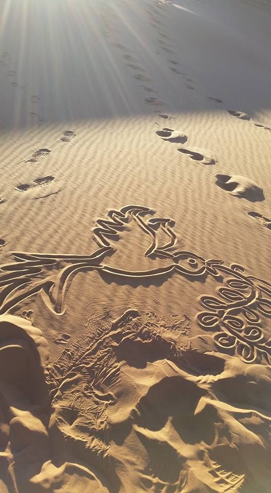 My message in the sand, on Merzuoga Dunes, Morocco